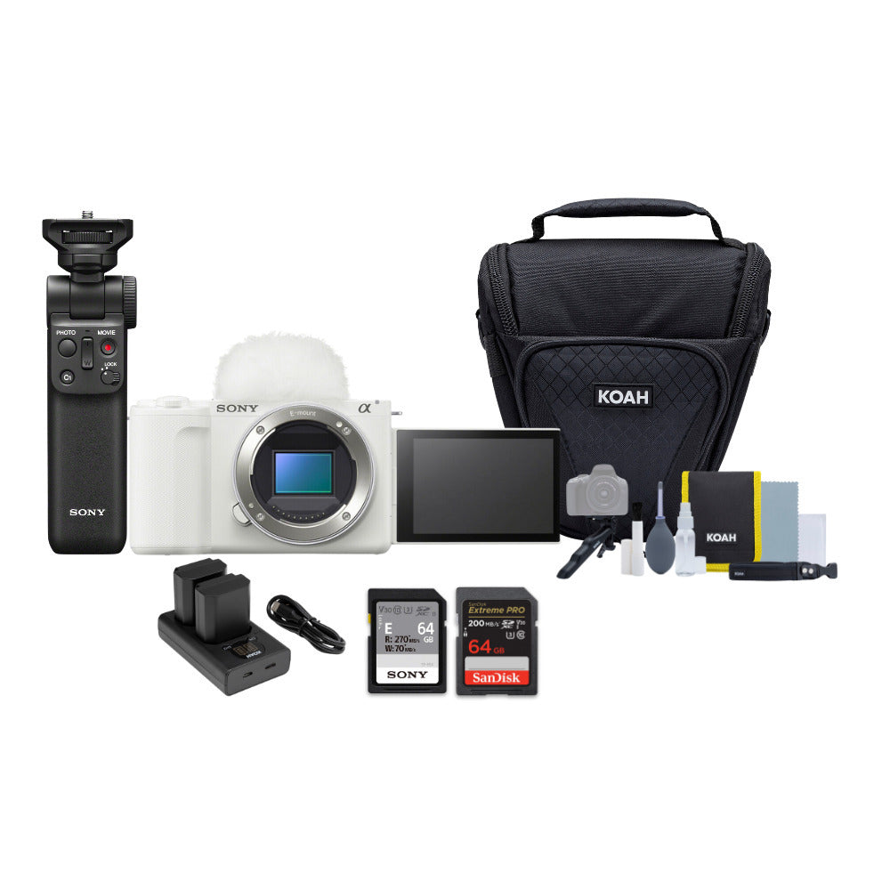 Sony Alpha ZV-E10 II Content Creators’ Camera (White) Body with Vlogger Accessory Kit Bundle