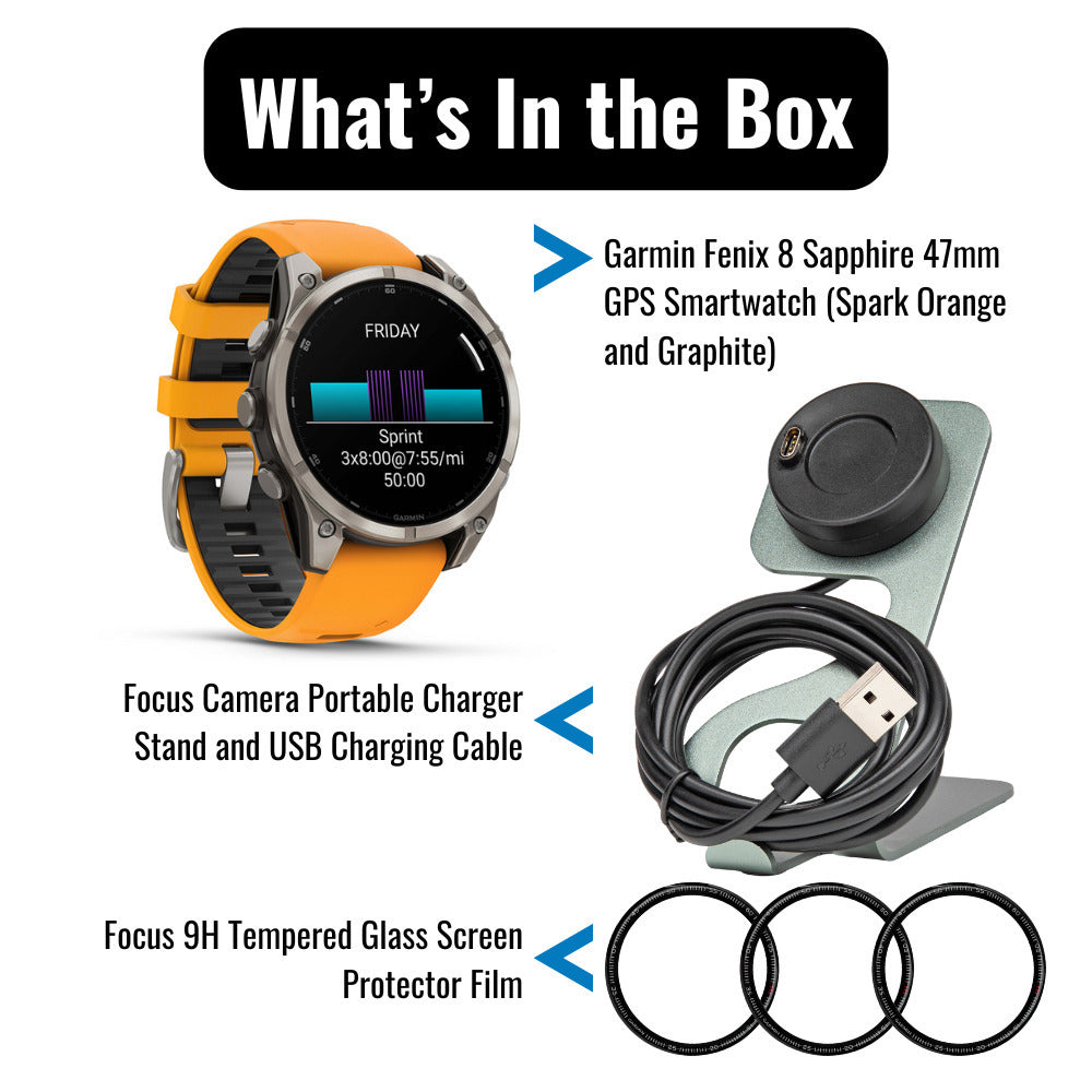 Garmin Fenix 8 Sapphire 47mm GPS Smartwatch (Spark Orange and Graphite) with Charger Stand Bundle