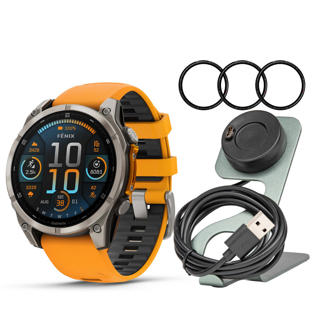 Garmin Fenix 8 Sapphire 47mm GPS Smartwatch (Spark Orange and Graphite) with Charger Stand Bundle