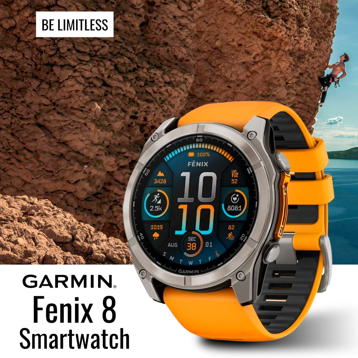 Garmin Fenix 8 Sapphire 47mm GPS Smartwatch (Spark Orange and Graphite) with Power Bank Bundle