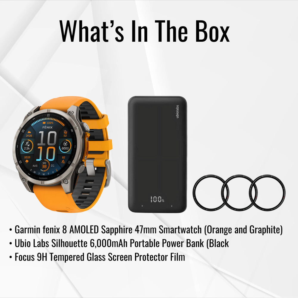 Garmin Fenix 8 Sapphire 47mm GPS Smartwatch (Spark Orange and Graphite) with Power Bank Bundle