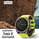 Garmin Fenix 8 Sapphire Solar 51mm Smartwatch (Amp Yellow and Graphite) with Charger Stand Bundle
