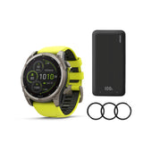 Garmin Fenix 8 Sapphire Solar 51mm Smartwatch (Amp Yellow and Graphite) with Power Bank Bundle
