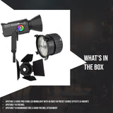Aputure LS 600C Pro II RGB LED Monolight (A-Mount) with Aputure F10 Fresnel and F10 Barndoors Bundle