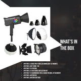 Aputure LS 600C Pro II RGB LED Monolight (A-Mount) with Light Dome 150, Fresnel, and Barndoor Bundle