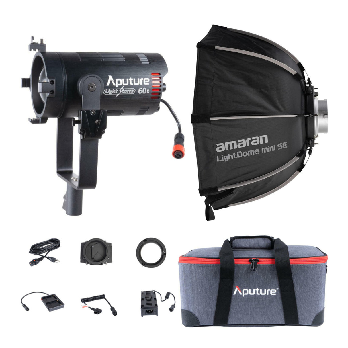 Aputure LS 60X Bi-Color Focusing LED and Aputure amaran Light Dome Mini SE Softbox Bundle