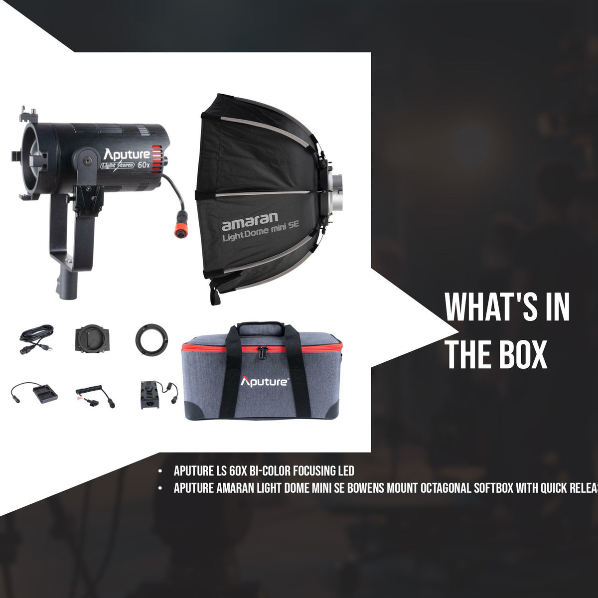 Aputure LS 60X Bi-Color Focusing LED and Aputure amaran Light Dome Mini SE Softbox Bundle