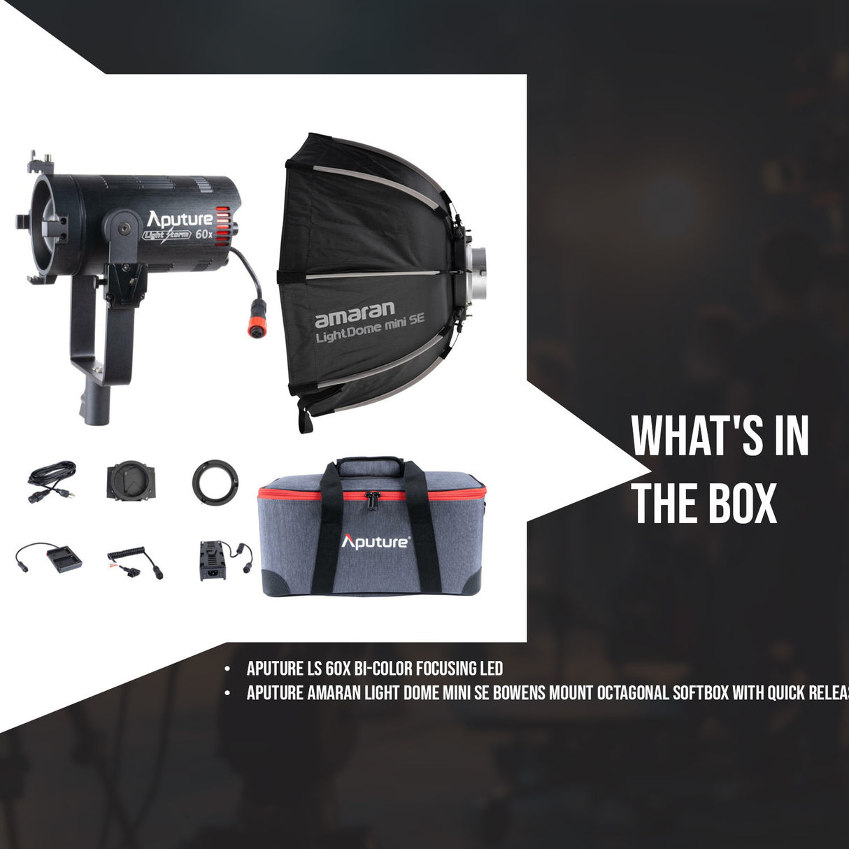 Aputure LS 60X Bi-Color Focusing LED and Aputure amaran Light Dome Mini SE Softbox Bundle