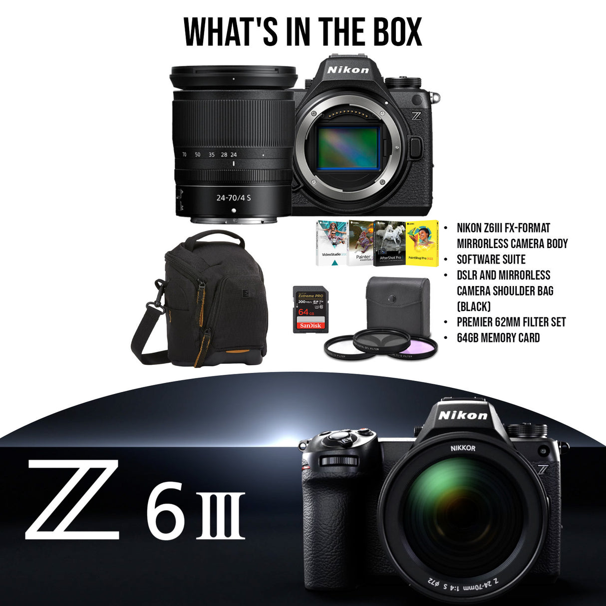 Nikon Z6III FX-Format Mirrorless Camera with NIKKOR Z 24-70mm f4 S Lens Deluxe Accessory Bundle