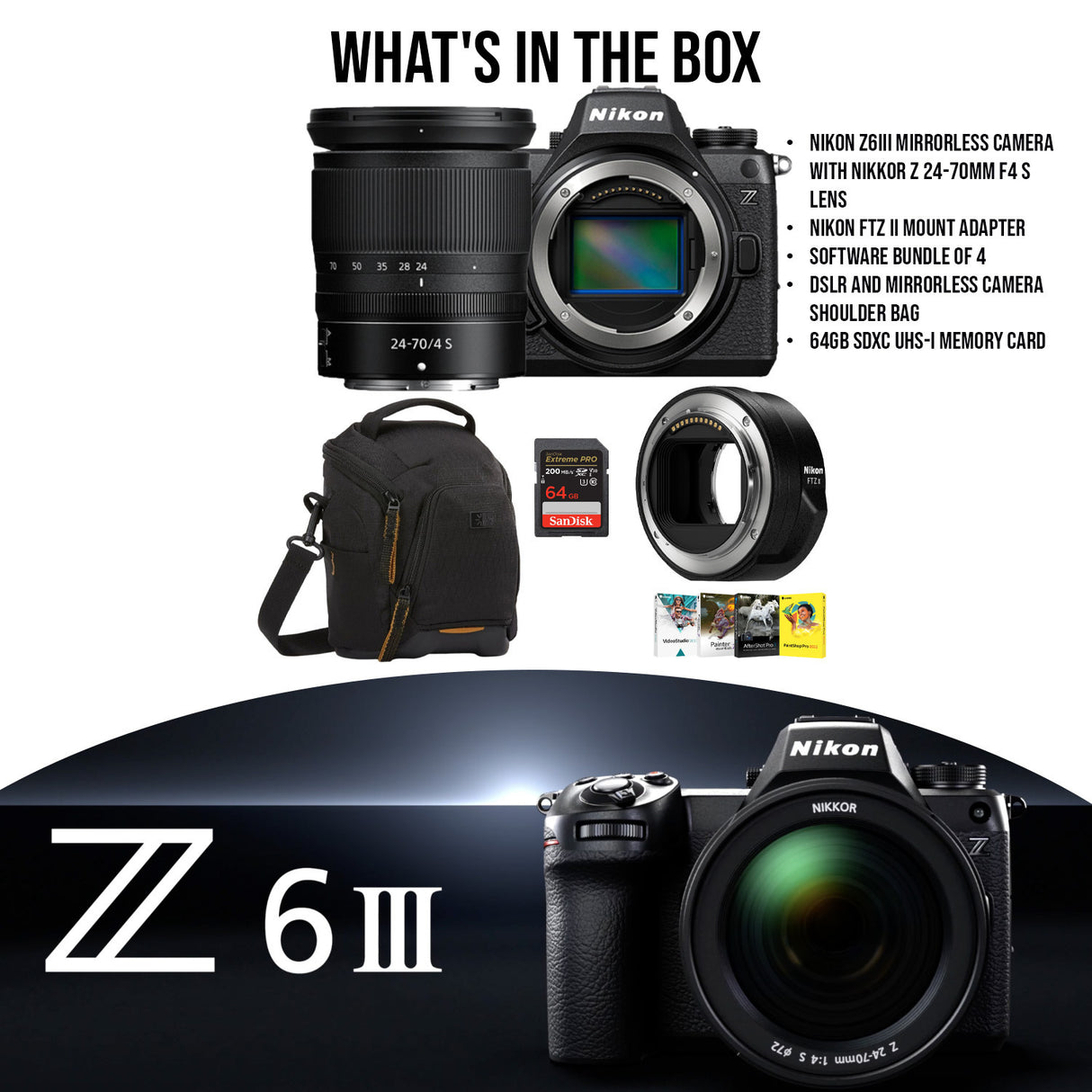 Nikon Z6III Mirrorless Camera with Nikkor Z 24-70mm f4 S Lens with Nikon FTZ II Mount Adapter Bundle