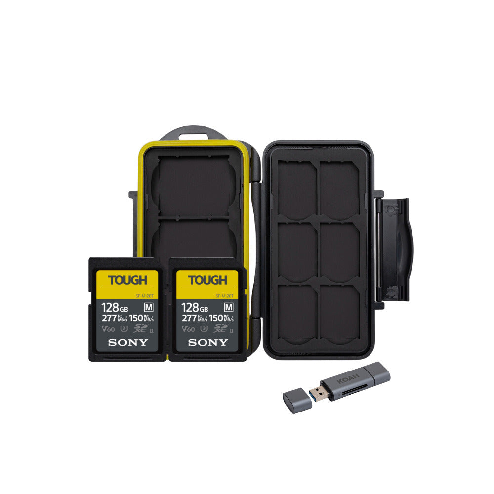 Sony 128GB SF-M Series High-Speed Tough SD Card (2-Pack) with SD Card Reader and Case Bundle