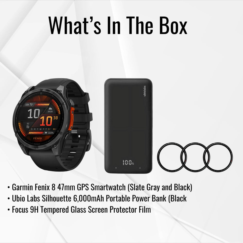 Garmin Fenix 8 47mm GPS Smartwatch (Slate Gray-Black) with Power Bank and Screen Protector Bundle