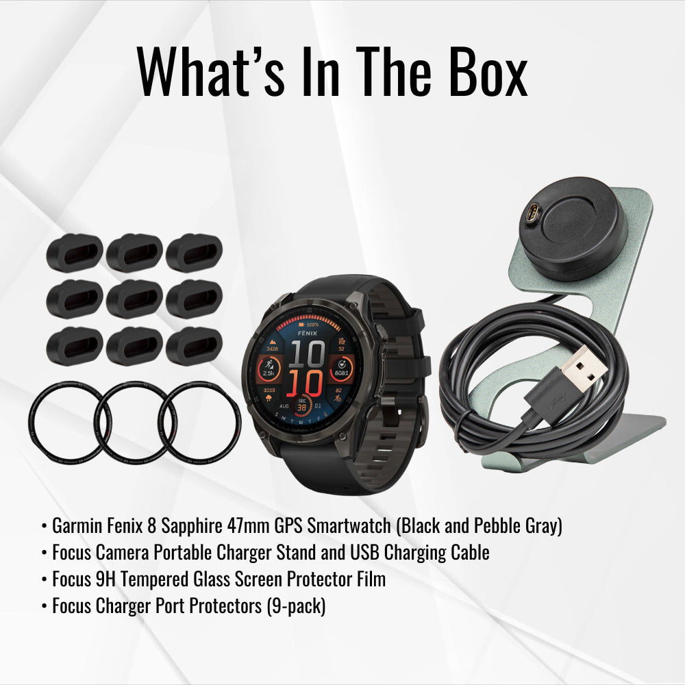 Garmin Fenix 8 Sapphire 47mm GPS Smartwatch (Black and Pebble Gray) and Charger Stand Bundle