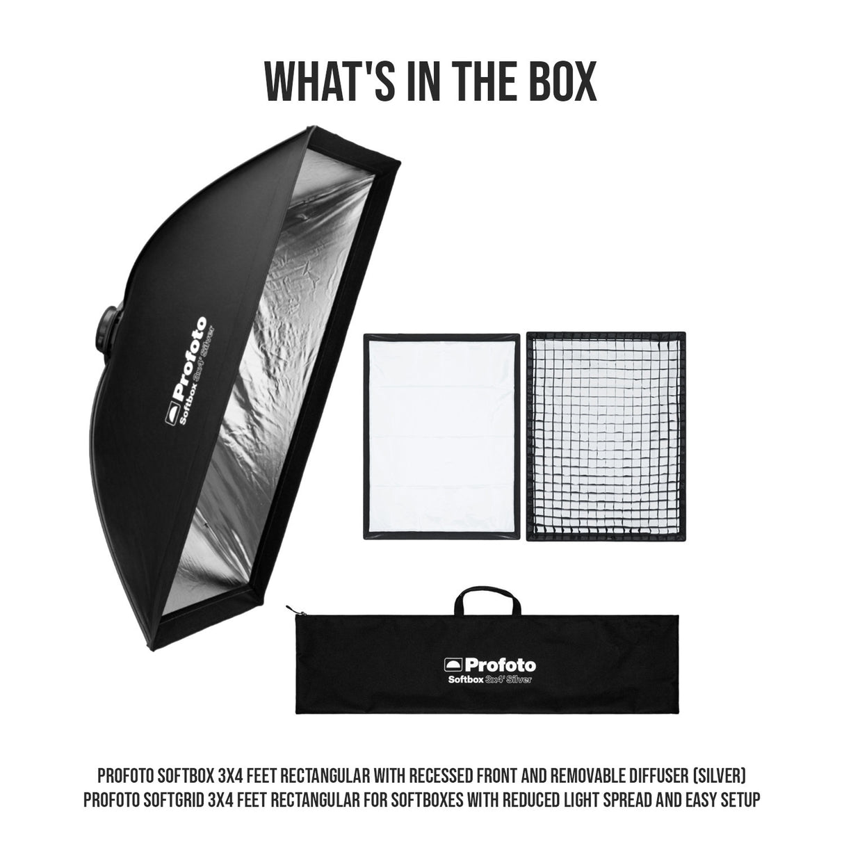 Profoto Softbox 3x4-Feet Rectangular with Removable Diffuser and Profoto Softgrid Bundle