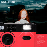 Ilford Sprite 35-II Reusable Reloadable 35mm Analog Film Camera (Red-Black) with 3x Roll Film Bundle