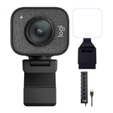 Logitech StreamCam Plus Webcam with Tripod (Graphite), Litra Glow Streaming Light and 2.0 USB Hub