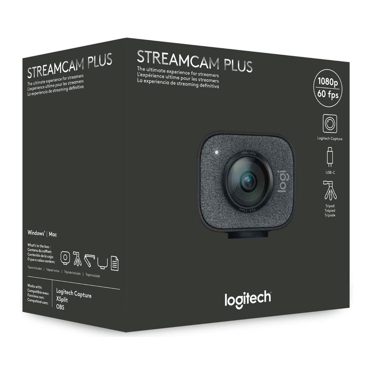 Logitech StreamCam Plus Webcam with Tripod (Graphite), Litra Glow Streaming Light and 2.0 USB Hub