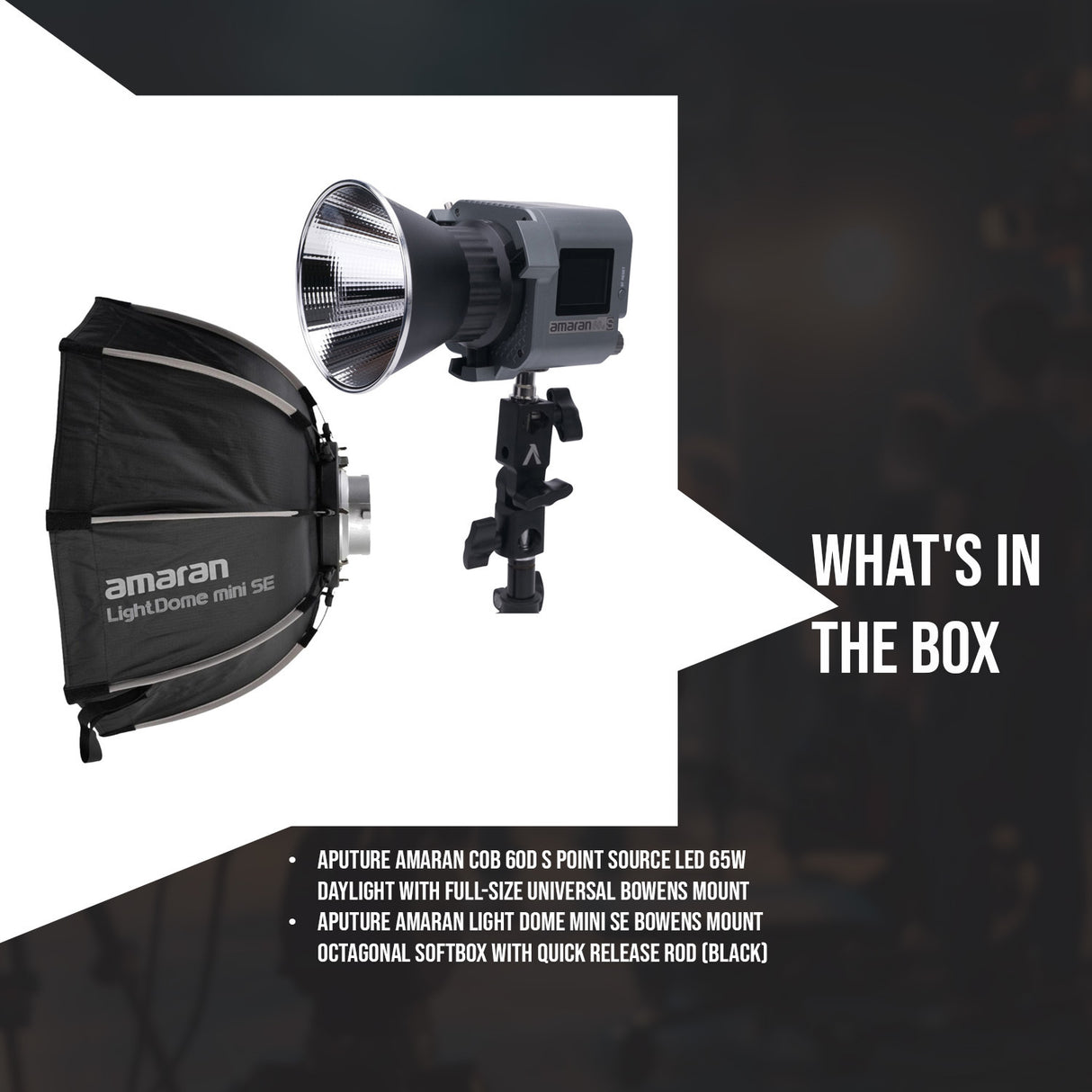 Aputure Amaran COB 60D S Point Source LED 65W Daylight with Amaran Light Dome Mini SE Softbox Bundle