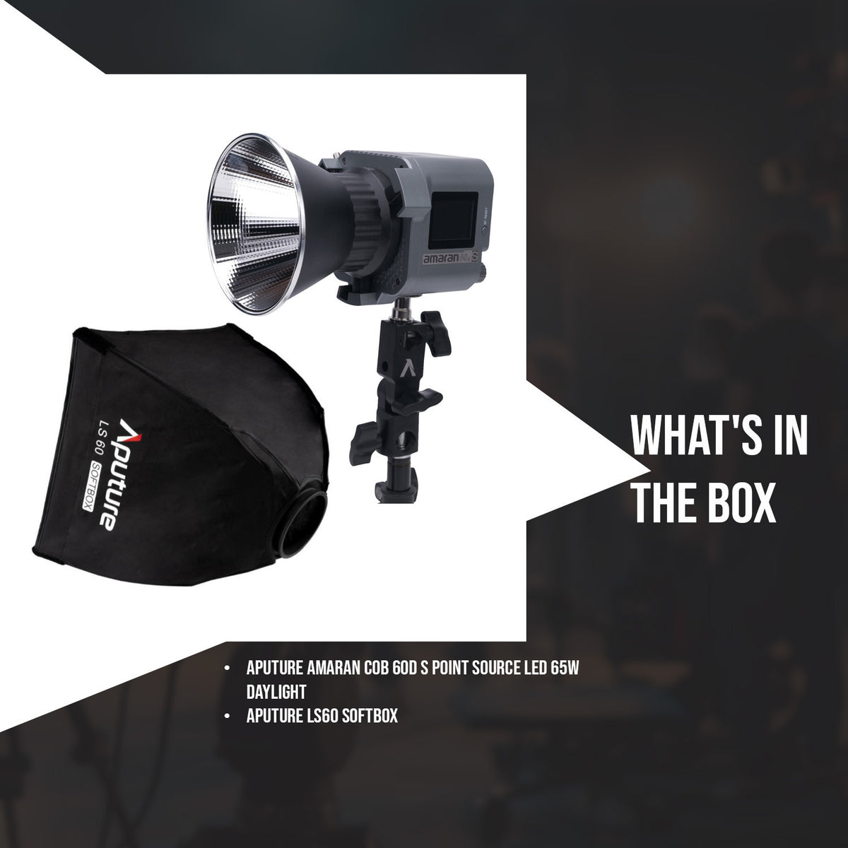 Aputure Amaran COB 60D S Point Source LED 65W Daylight with Full-Size Universal Bowens Mount Bundle