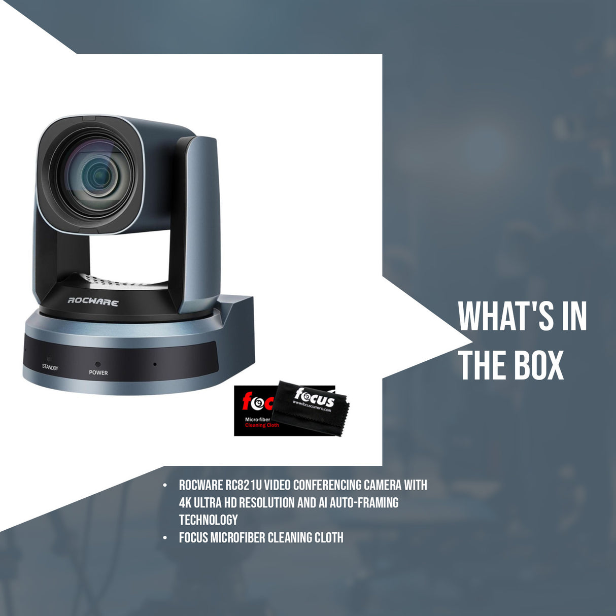 Rocware RC821U Video Conferencing Camera with 120-Degree Wide Angle Lens and Cleaning Cloth Bundle