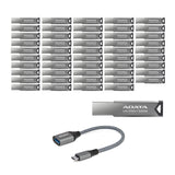 Adata UV350 32GB USB 3.2 Gen 1 Capless Metal Flash Drive (50-Pack) with USB-C Adapter