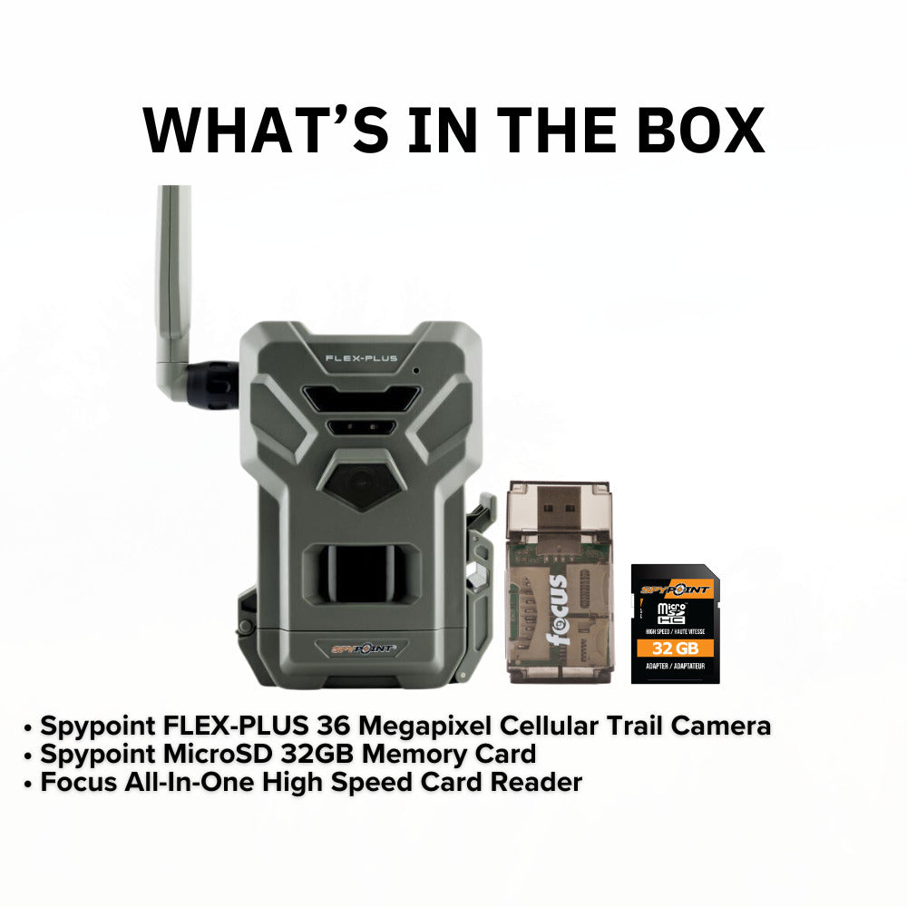 Spypoint FLEX-PLUS Cellular Trail Camera with Spypoint Micro-SD 32GB Memory Card Bundle