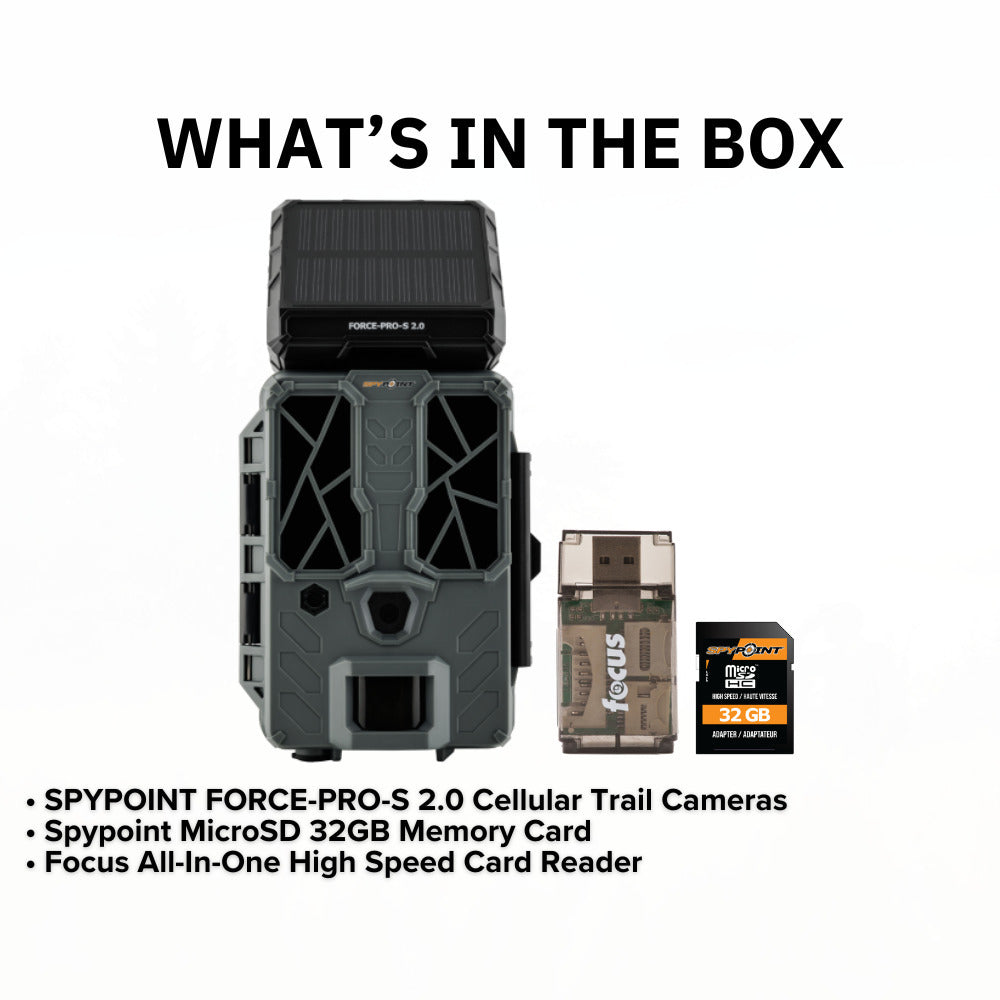Spypoint FORCE-PRO-S 2.0 Trail Camera with Spypoint MicroSD 32GB Class 10 Memory Card Bundle