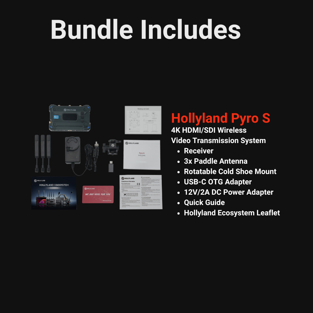 Hollyland Pyro S RX Wireless Video Receiver - 1300 Feet Range, Low Latency, Compatible with Pyro S