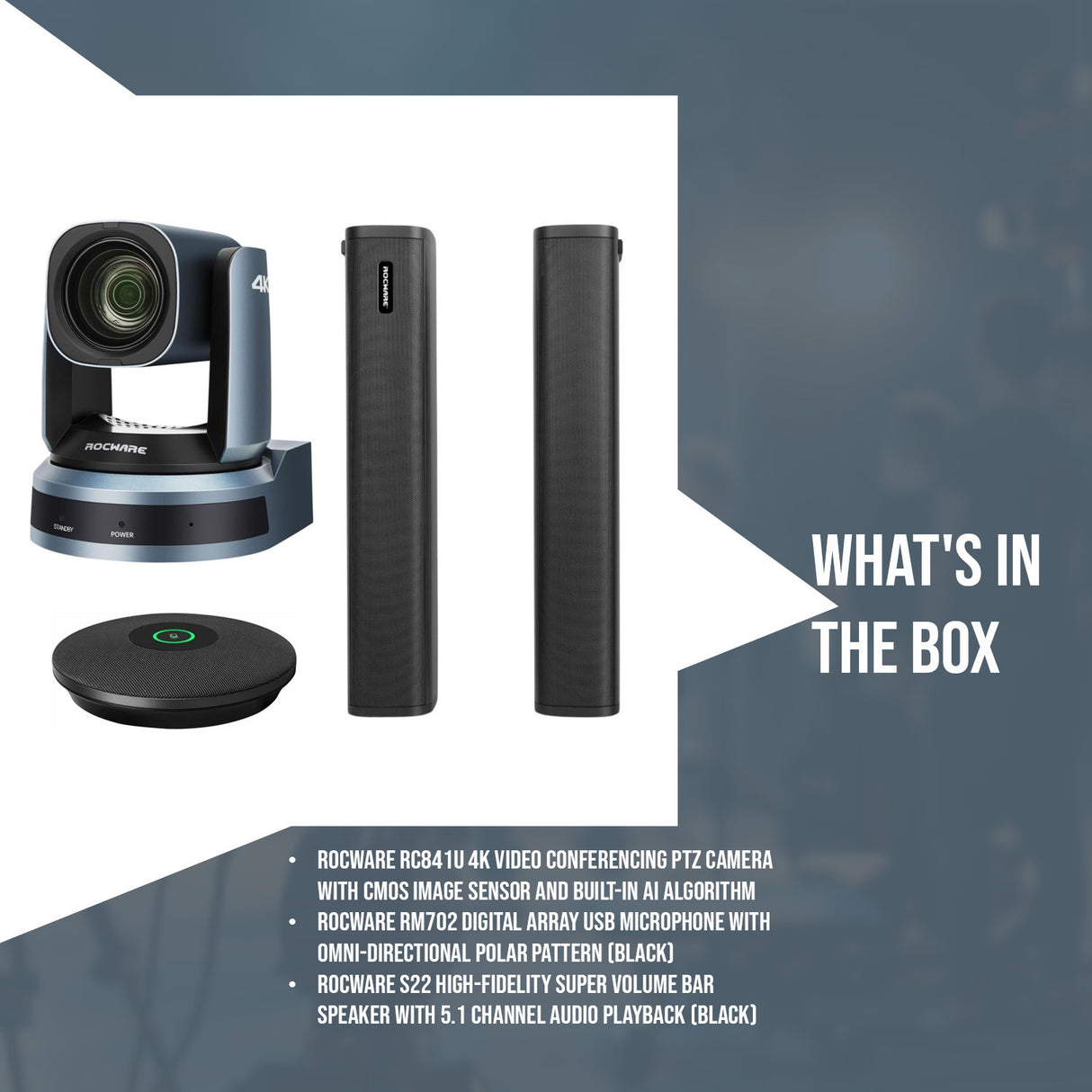 Rocware RC841U 4K Video Conferencing PTZ Camera and Rocware RM702 USB Microphone Bundle