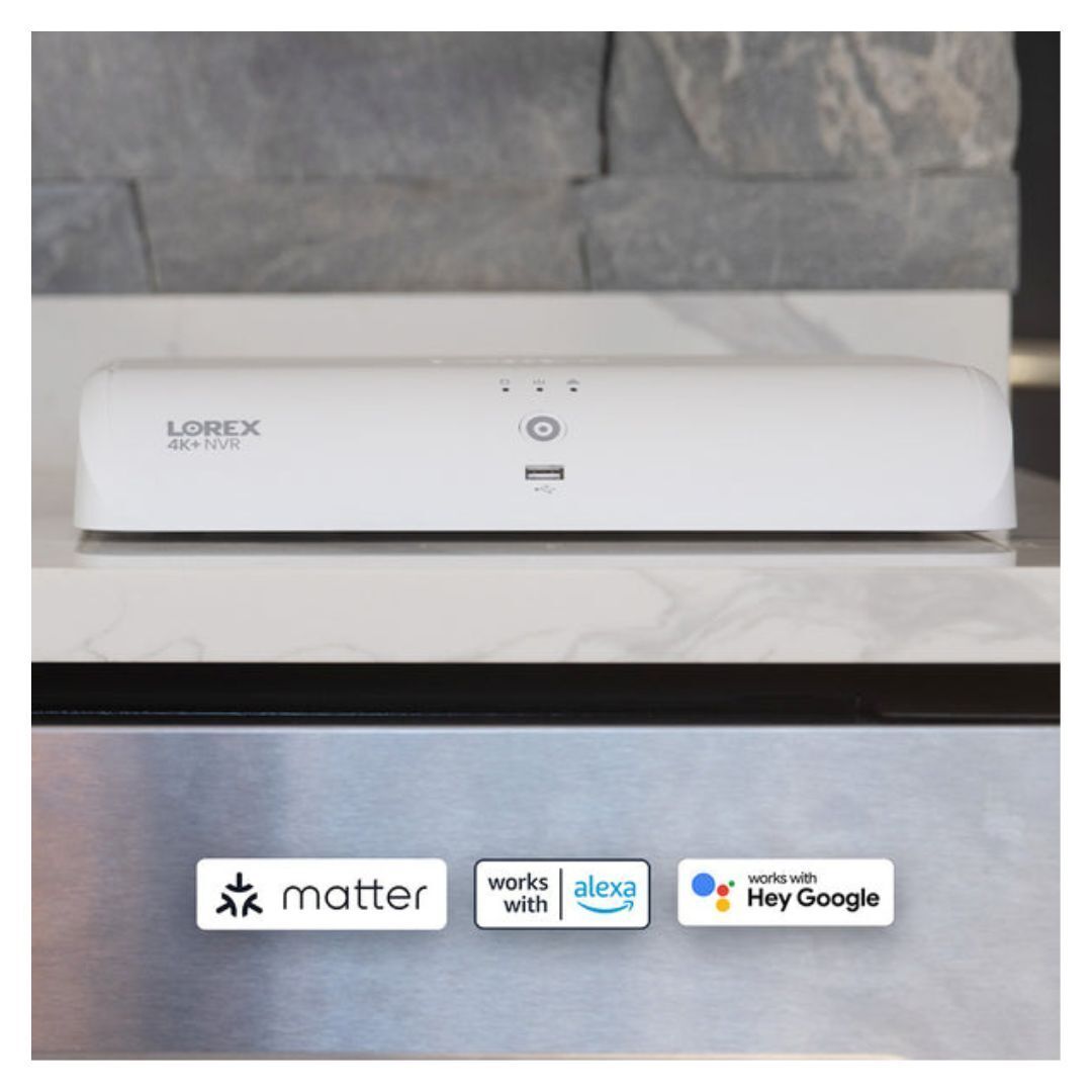 Lorex 4K Fusion 2TB Wired NVR System with Four 4K IP Bullet Smart Security Lighting Cameras (White)
