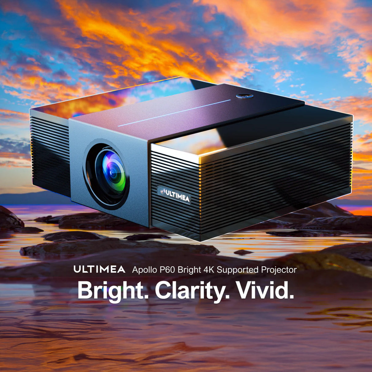 ULTIMEA Apollo P60 4K Projector with Auto Focus, 6D Auto-Keystones, and 30W DSP Speakers Bundle