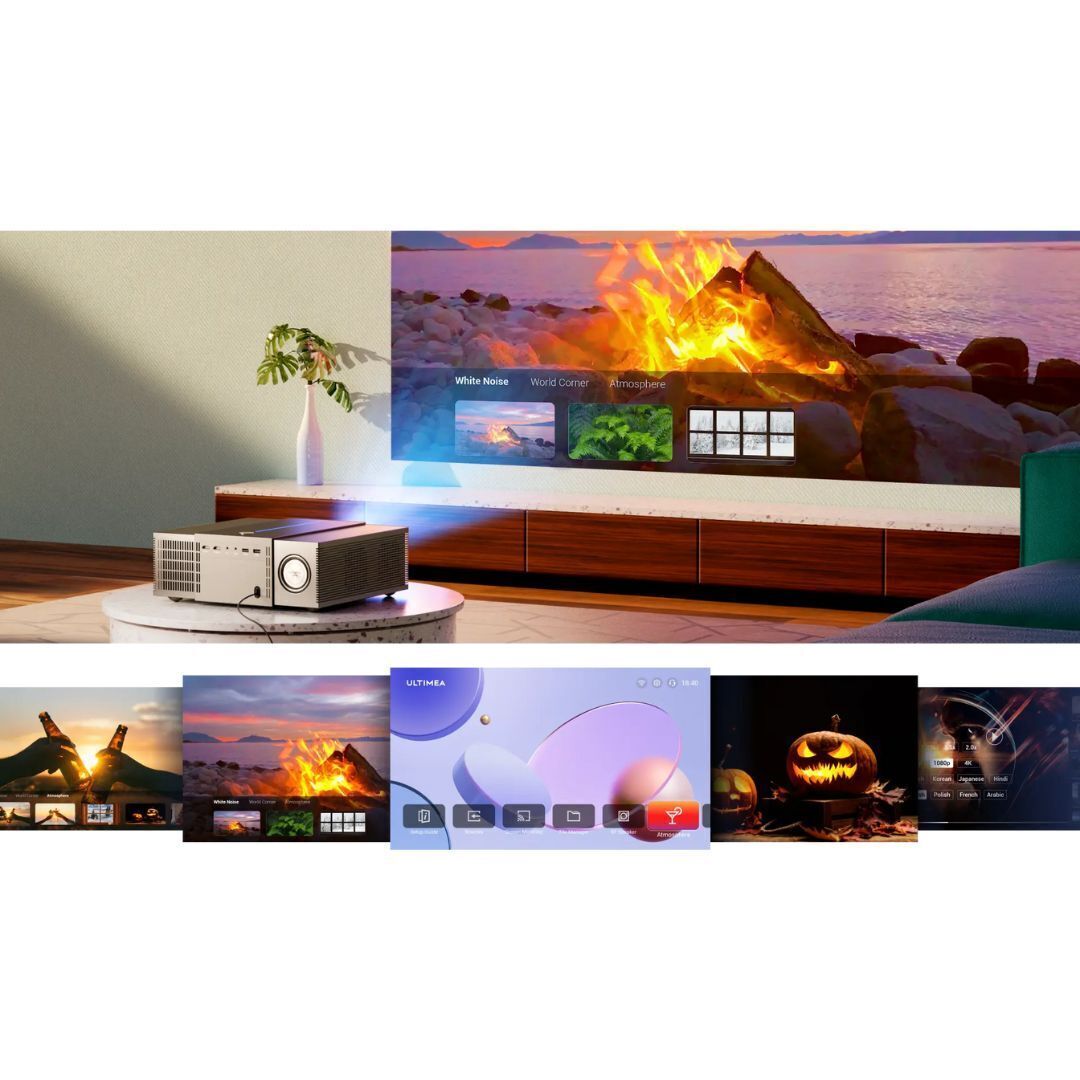 ULTIMEA Apollo P60 4K Projector with Auto Focus, 6D Auto-Keystones, and 30W DSP Speakers Bundle