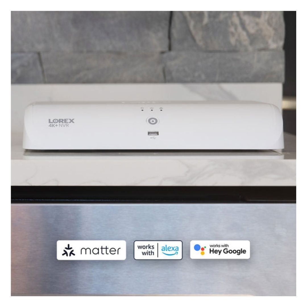 Lorex 4K Fusion 2TB Wired NVR System with Four 4K IP Dome Smart Security Lighting Cameras (White)