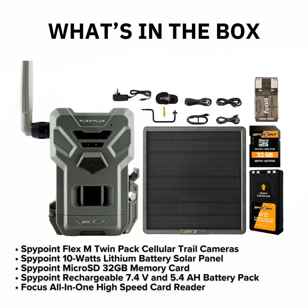 Spypoint FLEX-PLUS 36 MP Cellular Trail Camera with Lithium Battery Solar Panel Bundle