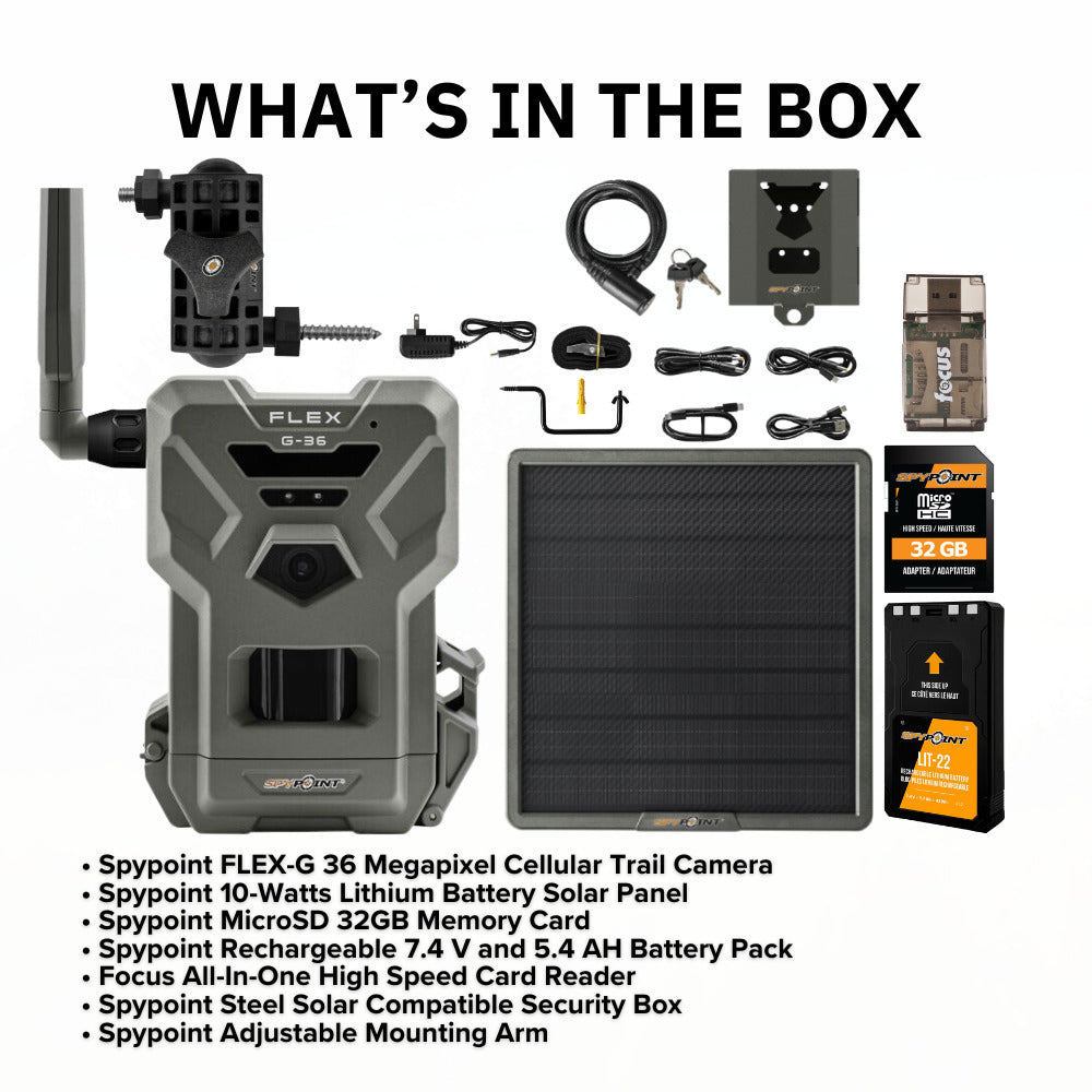 SPYPOINT FLEX-G36 Cellular Trail Camera Bundle: 36MP Photos, 1080p Videos w/Sound, Rechargeable Lith