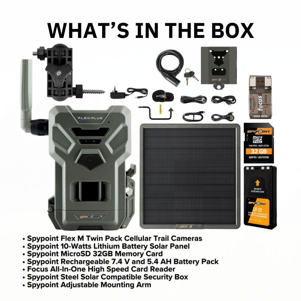 Spypoint FLEX-PLUS 36 MP Cellular Trail Camera with Steel Security Box and Lock Cable Bundle