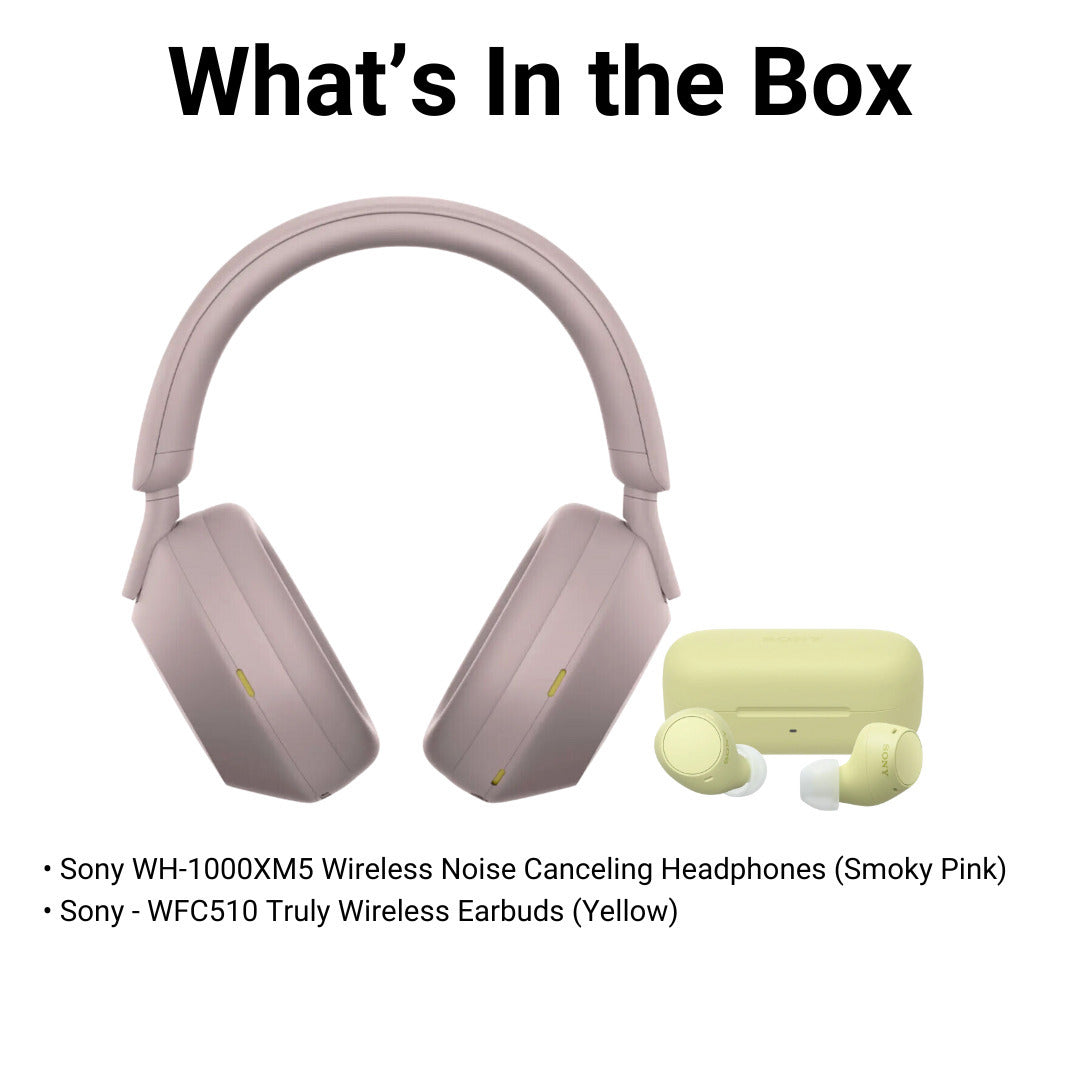 Sony WH-1000XM5 Wireless Noise Canceling Headphones with Dual Processors (Smoky Pink) Bundle