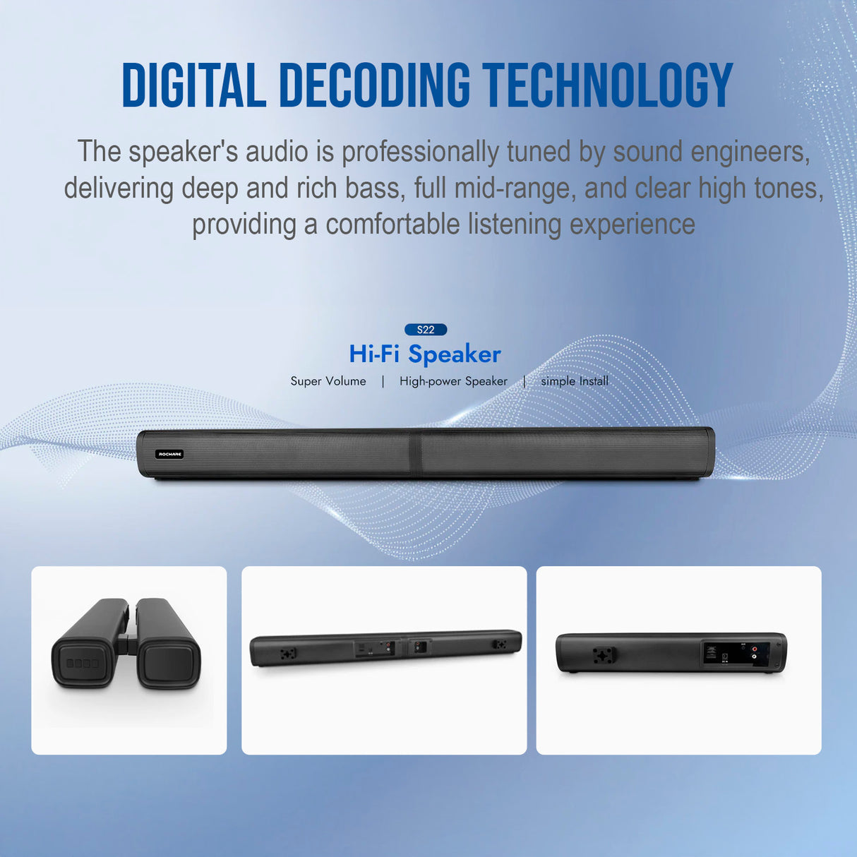 Rocware S22 High-Fidelity Super Volume Bar Speaker and Focus Microfiber Cleaning Cloth Bundle