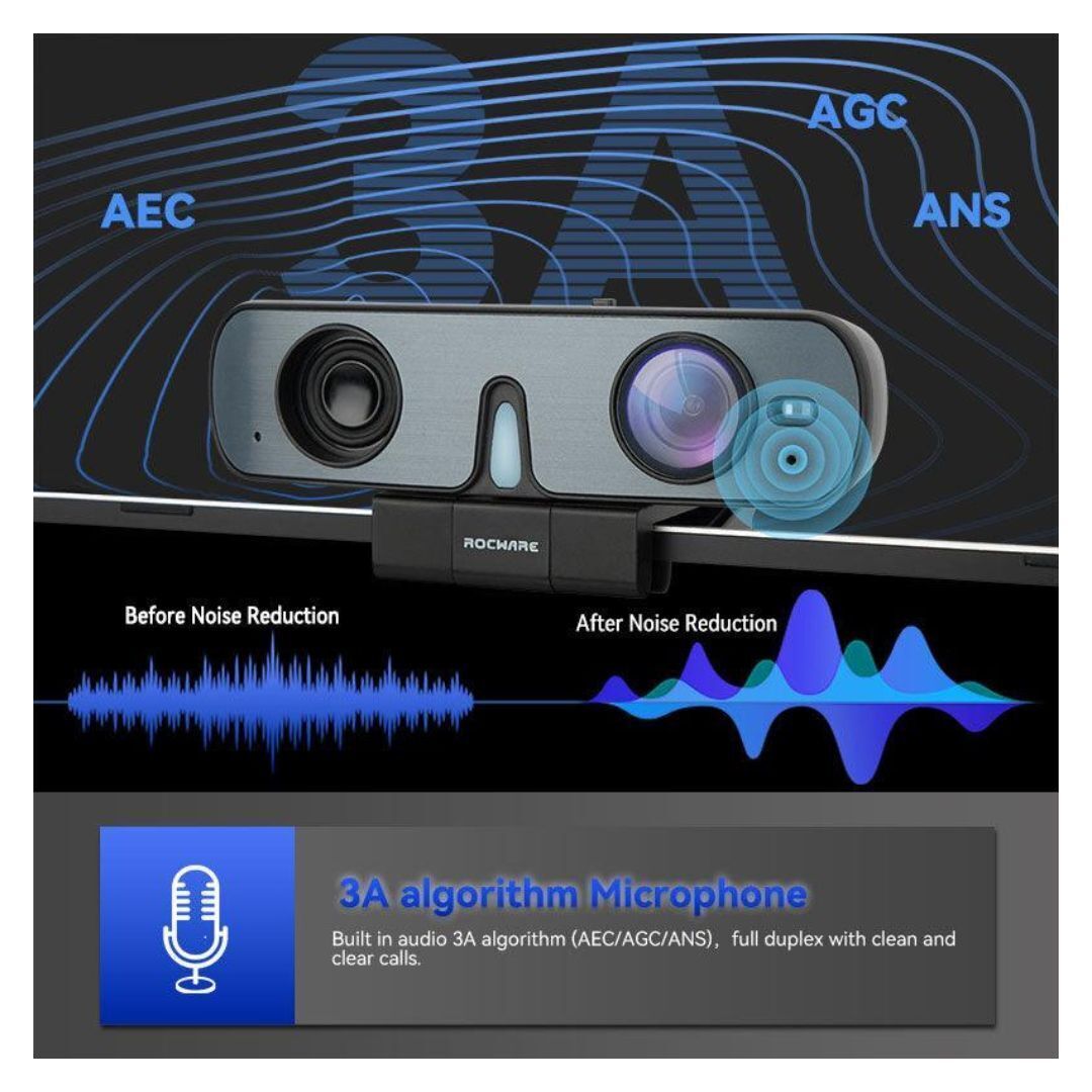Rocware RC08 1080P HD All-In-One USB Webcam with Focus Microfiber Cleaning Cloth Bundle
