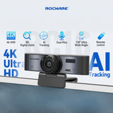 Rocware RC16 4K USB AI Webcam with UHD CMOS Image Sensor and Focus Microfiber Cleaning Cloth Bundle