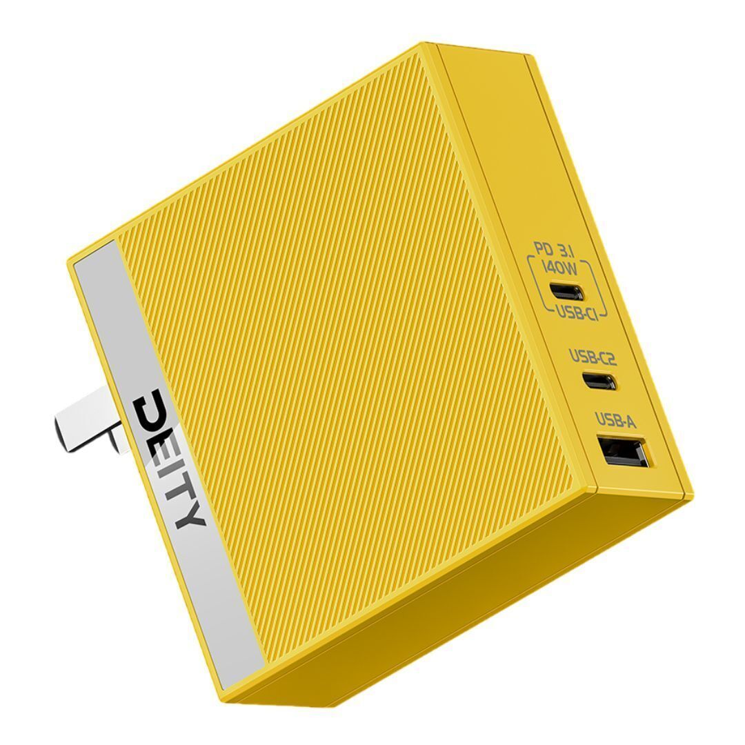Deity 140W GaN Pro Power Adapter with Two USB-C Ports and Multiple Safety Protections (Yellow)