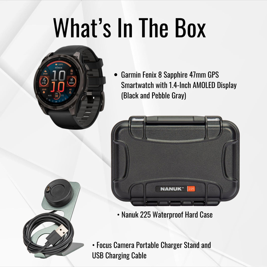 Garmin Fenix 8 AMOLED Sapphire 47mm GPS Smartwatch (Black and Pebble Gray) with Hard Case Bundle