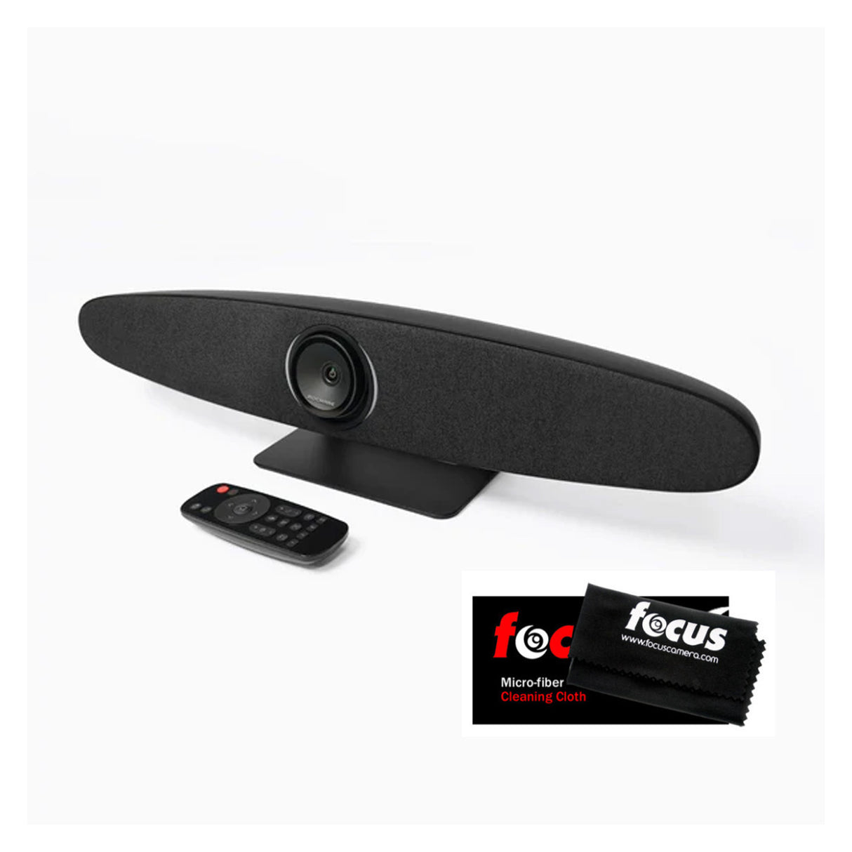 Rocware RC10 4K UHD USB Black Video Bar with 121-Degree Wide FOV and Focus Cleaning Cloth Bundle