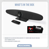 Rocware RC10 4K UHD USB Black Video Bar with 121-Degree Wide FOV and Focus Cleaning Cloth Bundle