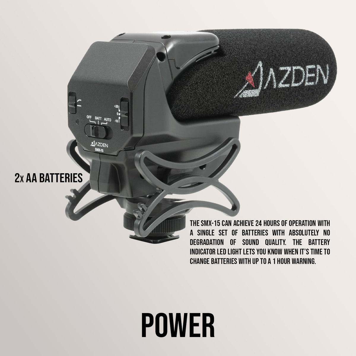 Azden SMX-15 Powered Shotgun Video Microphone (Black) and Windshield Cover (Gray) Bundle