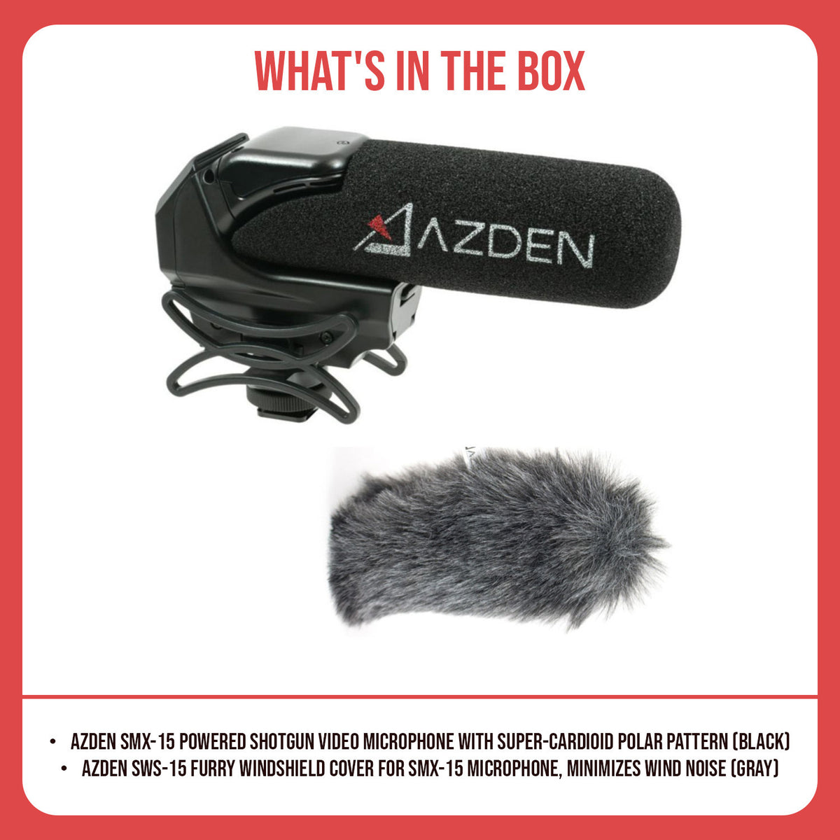 Azden SMX-15 Powered Shotgun Video Microphone (Black) and Windshield Cover (Gray) Bundle