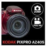 Kodak Pixpro AZ405 Astro Zoom 20MP Digital Camera with 40x Optical Zoom and 1080p Video (Red)