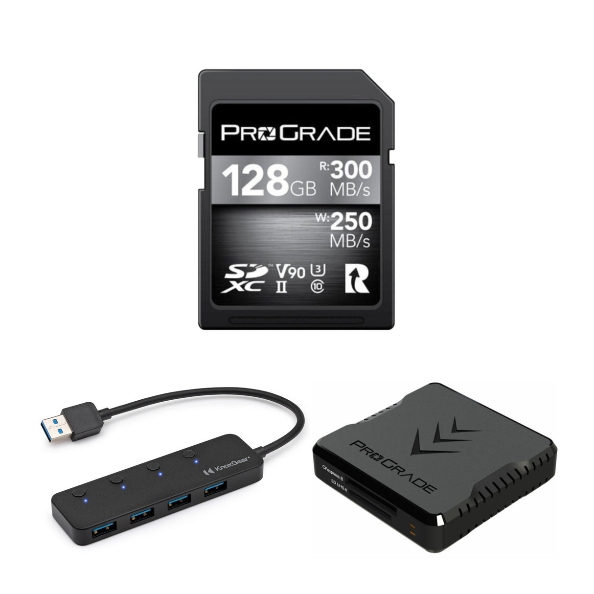 ProGrade Digital SDXC 128GB UHS-II V90 Memory Card with 300 MBPS Read for Mirrorless Cameras Bundle
