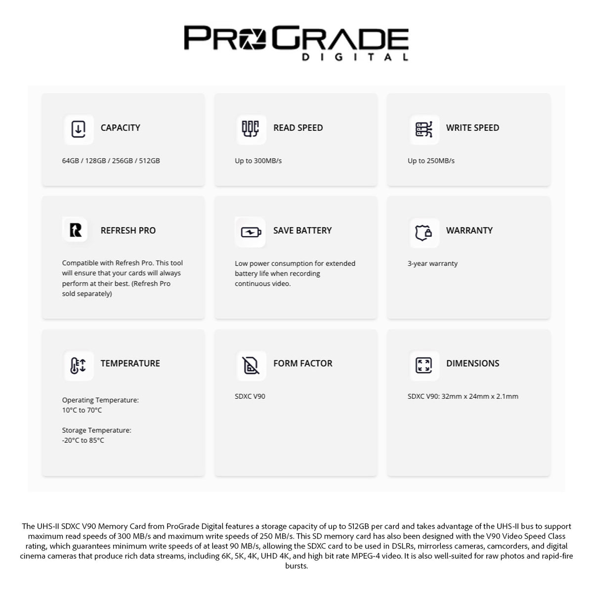 ProGrade Digital SDXC 128GB UHS-II V90 Memory Card with 300 MBPS Read for Mirrorless Cameras Bundle