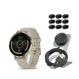 Garmin Venu 3S Soft Gold Stainless Steel Bezel Smartwatch with Ivory Case and Silicone Band Bundle